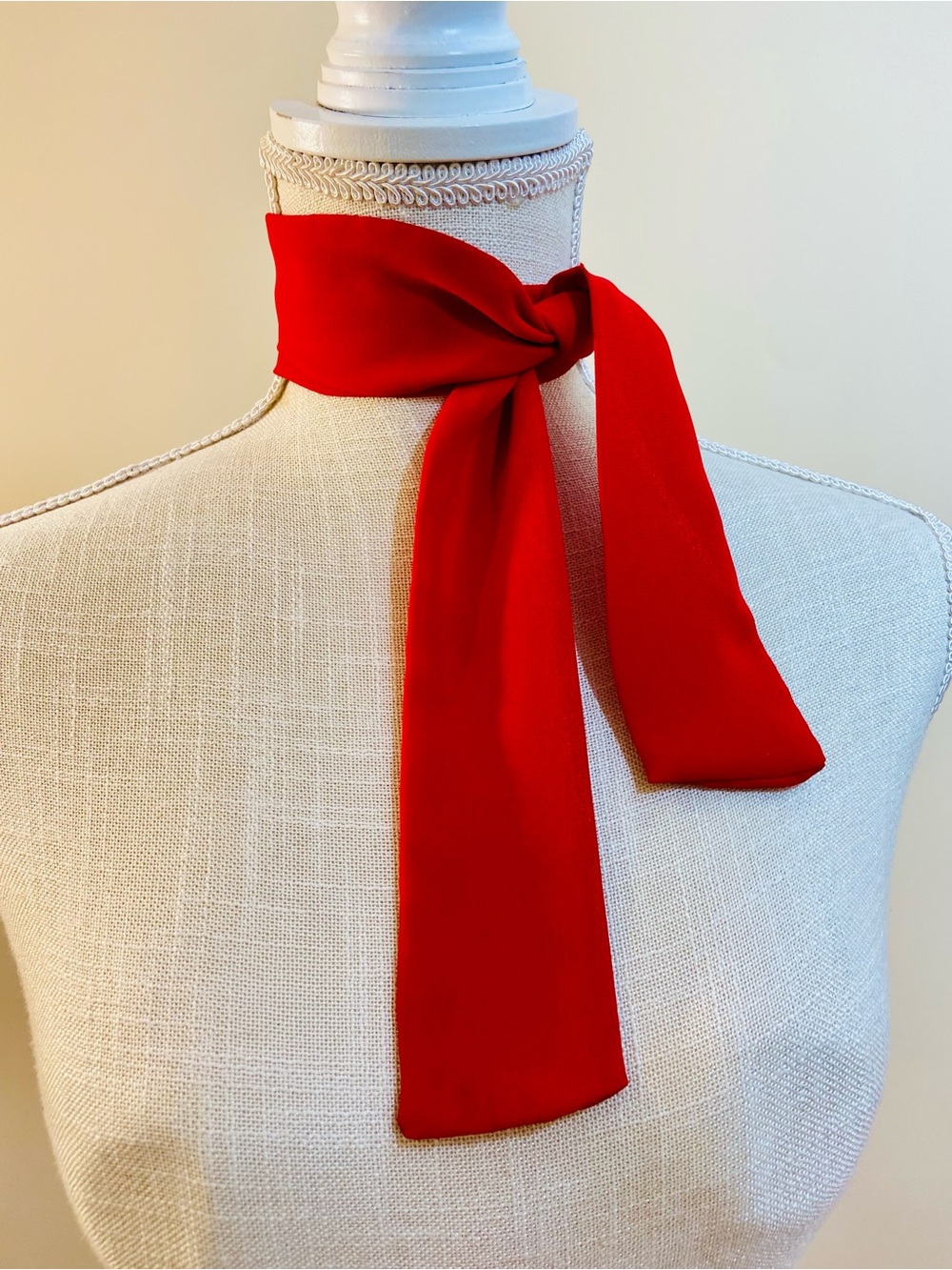 Red Silk Twilly Long Skinny Scarf